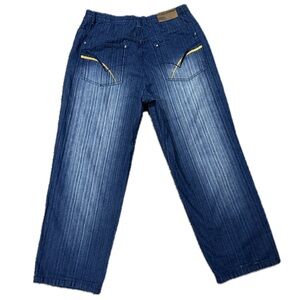 👖🛹 GODBODY‎ GB Denim Technology Urban Streetwear Skater Wide-Leg Jeans | 36x32